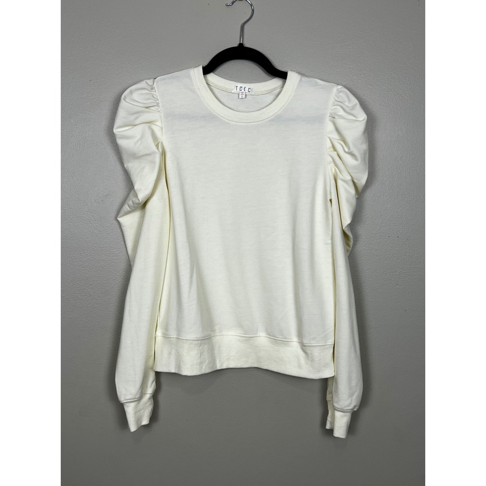 TCEC Womens Cream Puff Shoulder Long Sleeve Cotton Sweatshirt CW2427 Off White S